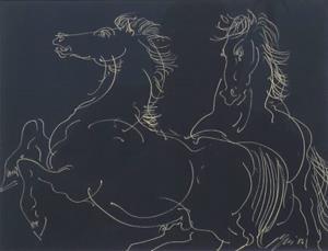 Zwei Pferde auf schwarzem Grund, 1986