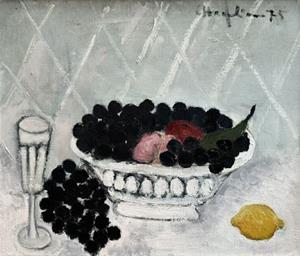 Stillleben mit Früchteschale, Zitrone und Glas, 1975
