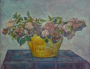 Stillleben mit Rosen in gelber Vase, 1910