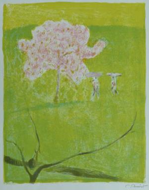 Blühender Apfelbaum auf grüner Wiese, 1925 