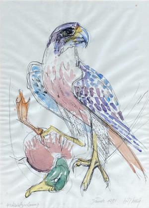 Raubvogel mit Beute, 1981