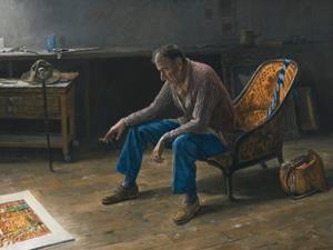 Der Maler Martin Christ in seinem Atelier, 1972