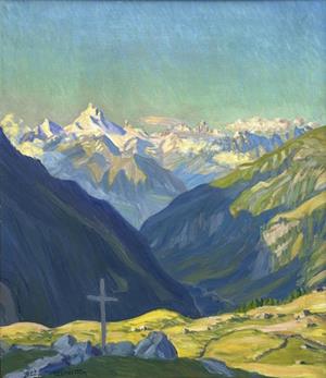 Frühmorgens: Weisshorn - Dent Blanche von Lauchernalp, 1925