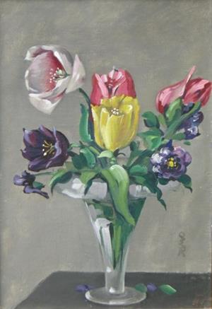 Tulpenstrauss in gläserner Vase