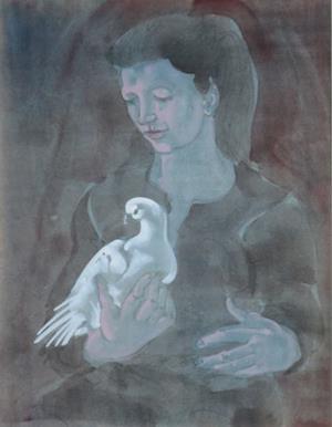 Junge Frau mit einer weissen Taube in der Hand, 1984