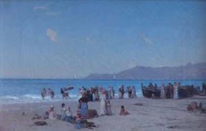 Sommertag am Strand von Bordighera, 1880