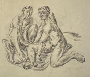 Zwei sitzende nackte Männer, 1932