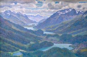Blick vom Mouttas Muragl auf die Engadiner Seenplatten, 1944