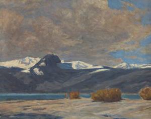 Der Sarnersee mit Giswilerstock unter wolkigem Himmel, um 1930