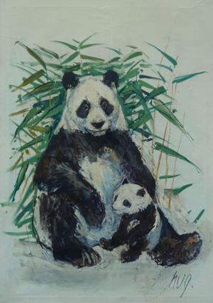 Pandabärin mit Jungem